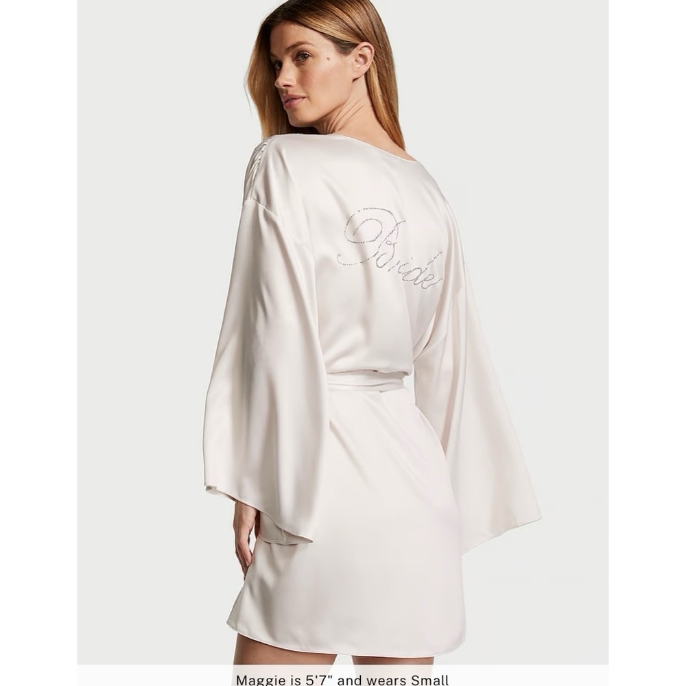 NEW Bride Embellished Satin Short Robe, Victoria’s Secret